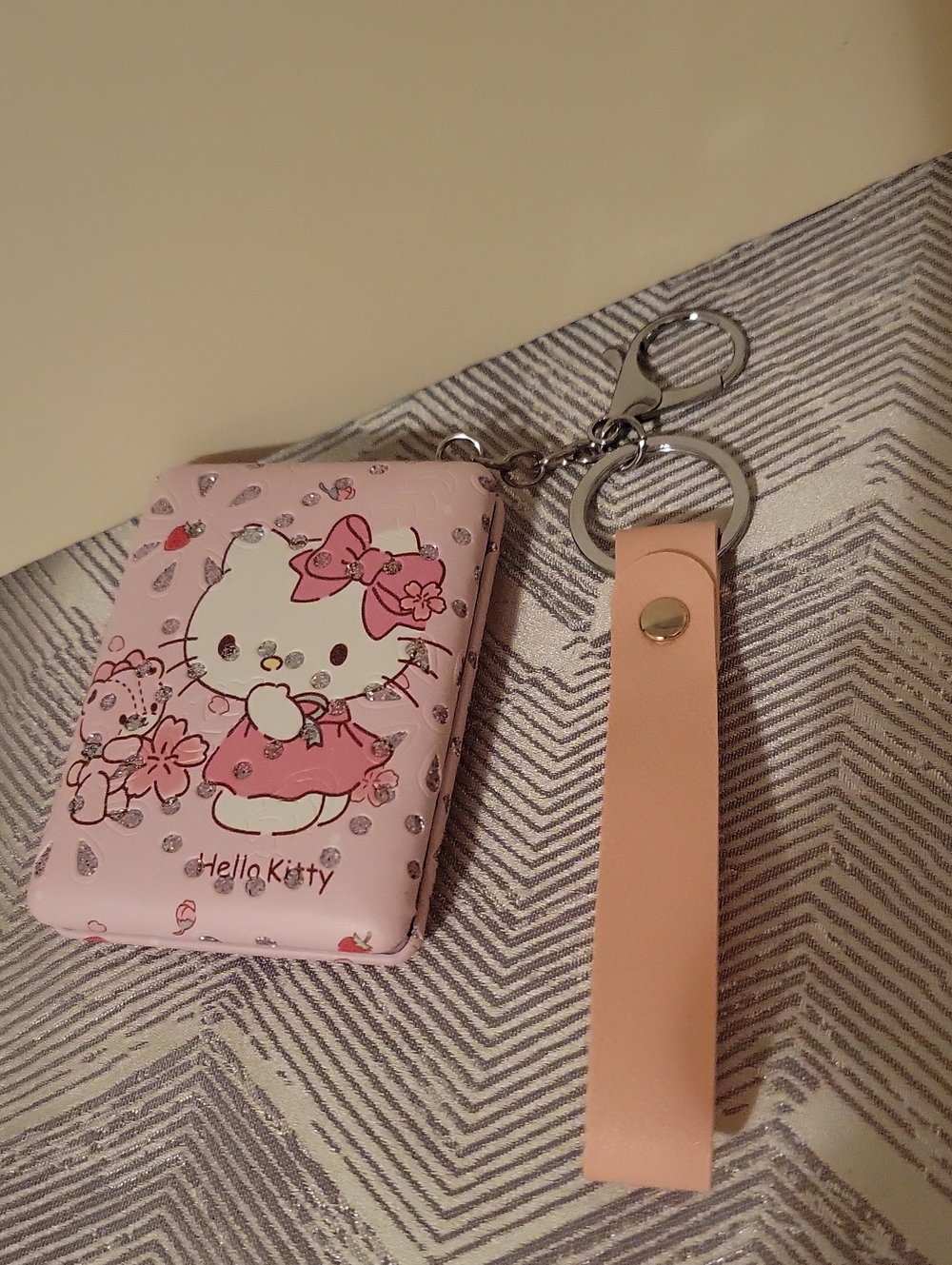 HELLO KITTY Pink Foldable Compact Mirror Keychain with Strap